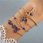 4pcs Blue Flower Love Butterfly Bracelet Set With Rhinestones Design Valentines Day