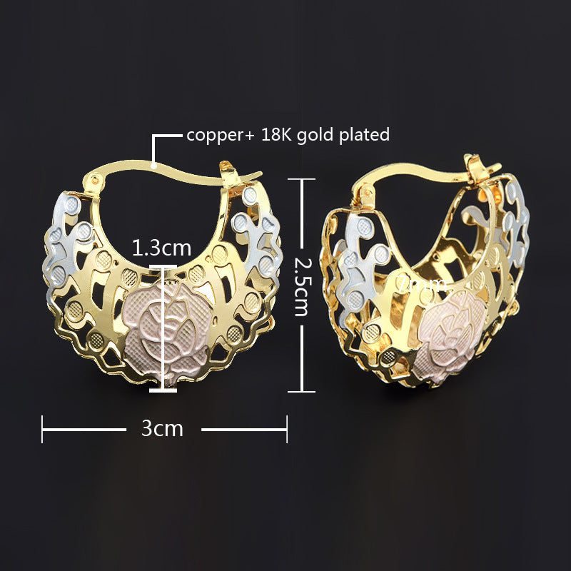 Hollow Rosette Earrings With Gold Contrast Hoops