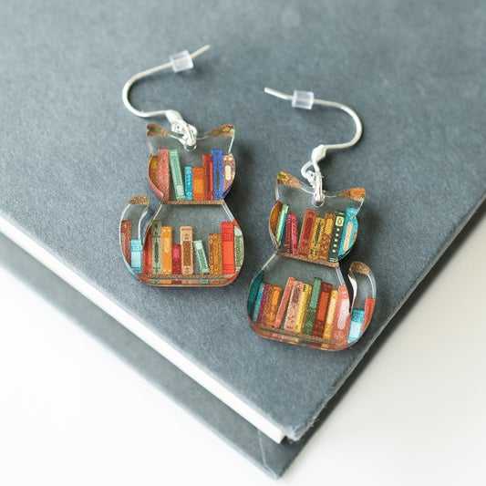 Fashion Jewelry Cat Bookshelf Classic Animal Acrylic Earrings